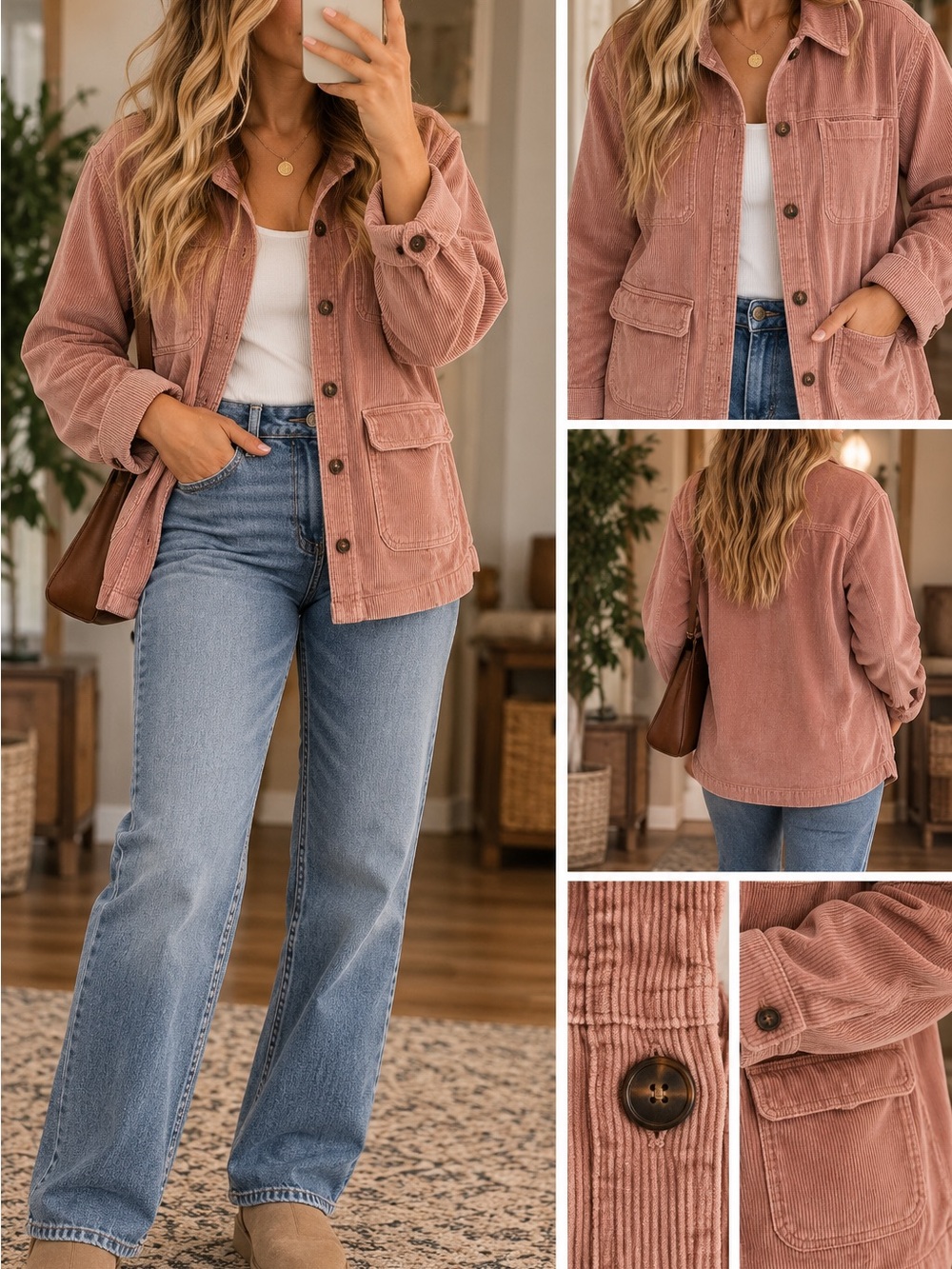 Jane Ashley Dusty Rose Corduroy Jean Jacket